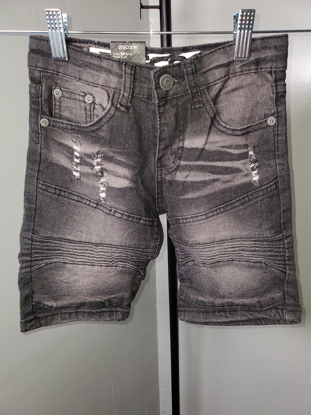 Boys Black Washed Distressed Denim Shorts